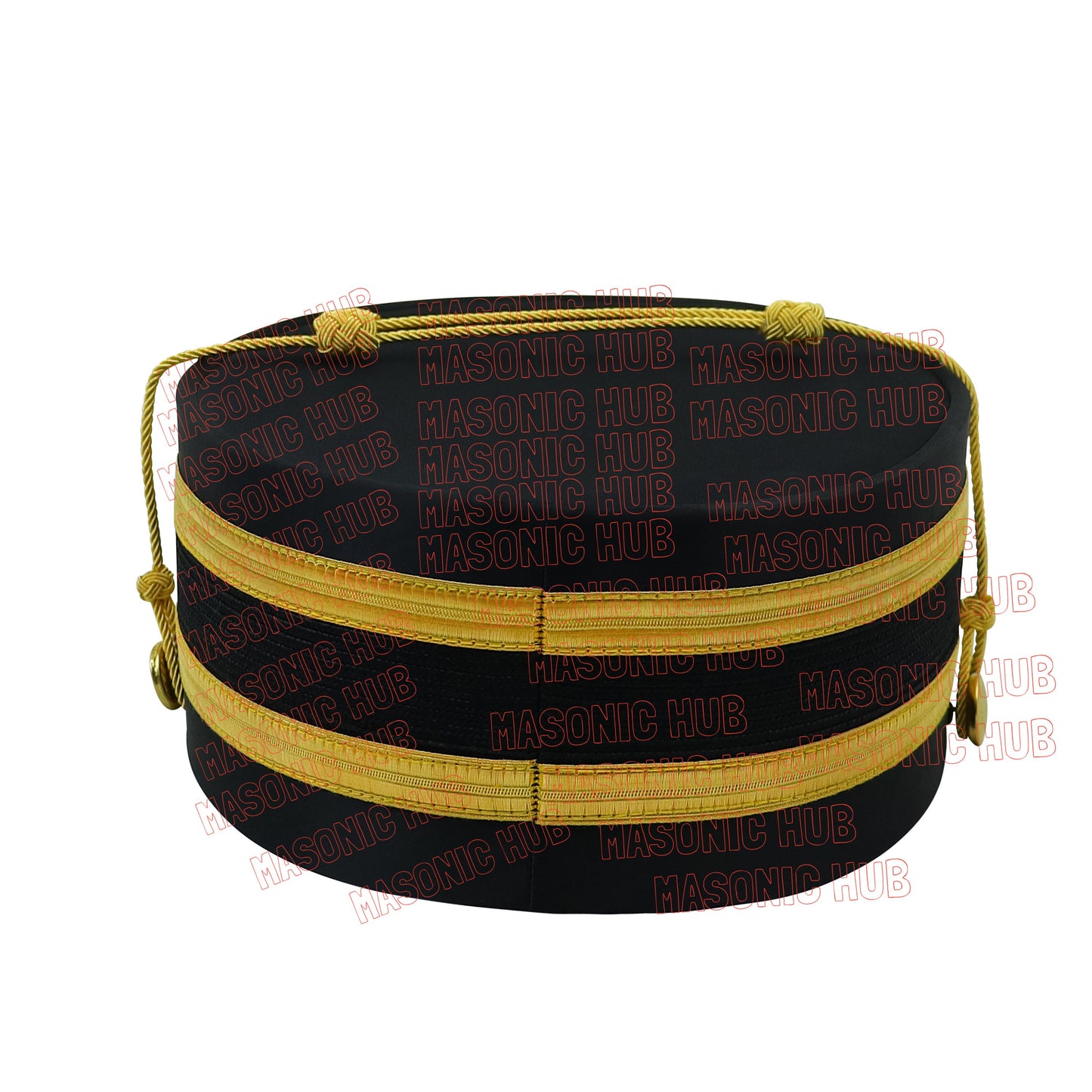 Knights Templar Black Satin Cap with Gold Braid - Masonic Freemason Hat ( B )