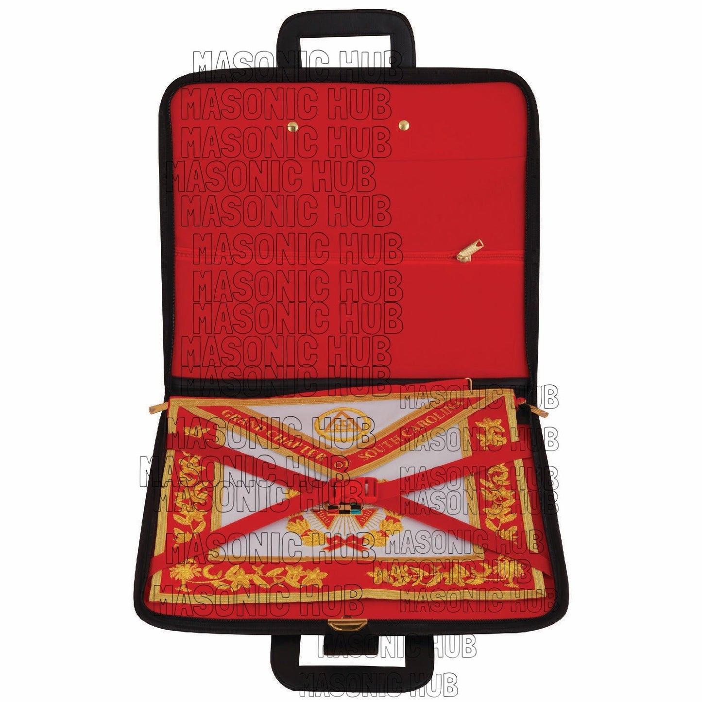 Custom Masonic Royal Arch Hand-Embroidered Apron Case with Handle - RED VELVET