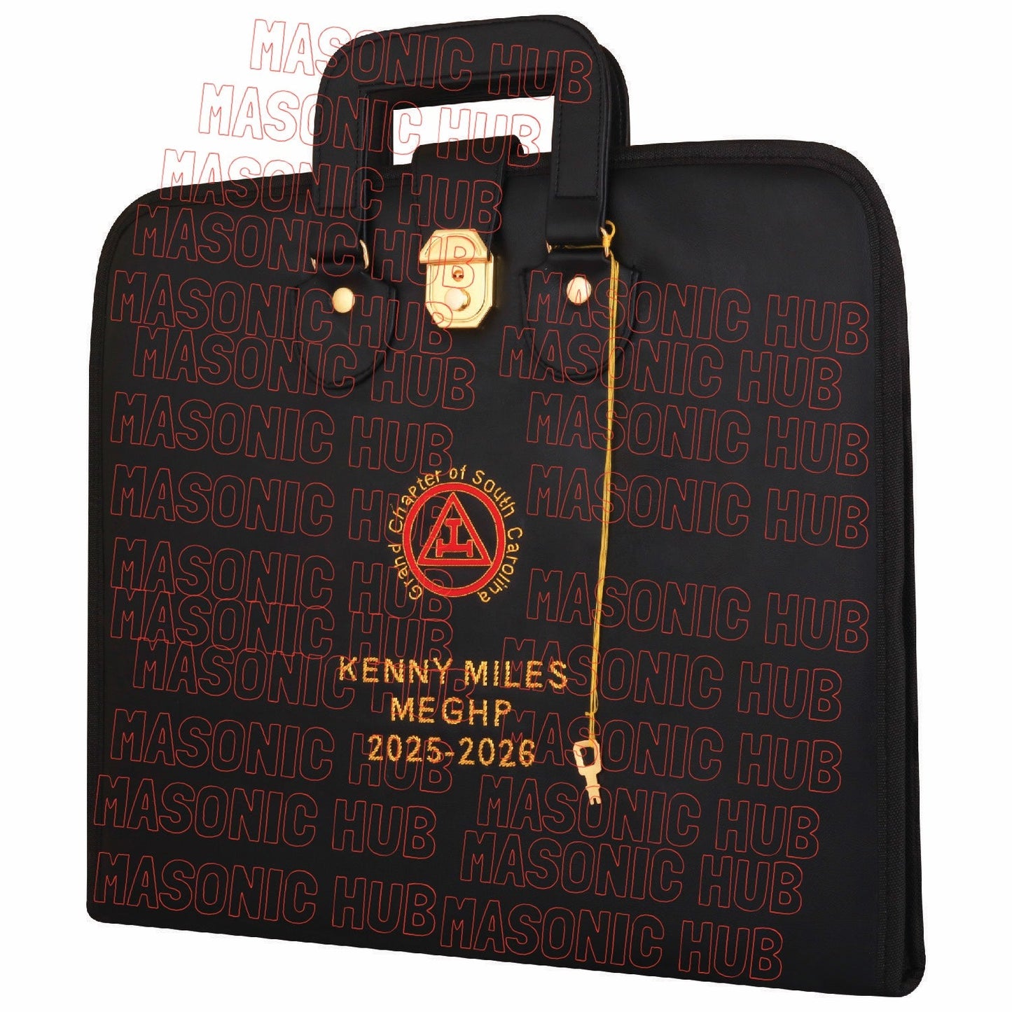 Custom Masonic Royal Arch Hand-Embroidered Apron Case with Handle - RED VELVET