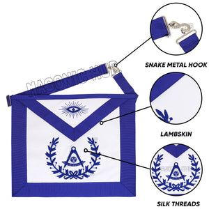 Handcrafted 100% Lambskin Past Master Masonic Apron with Blue Wreath Emblem Masonic Hub