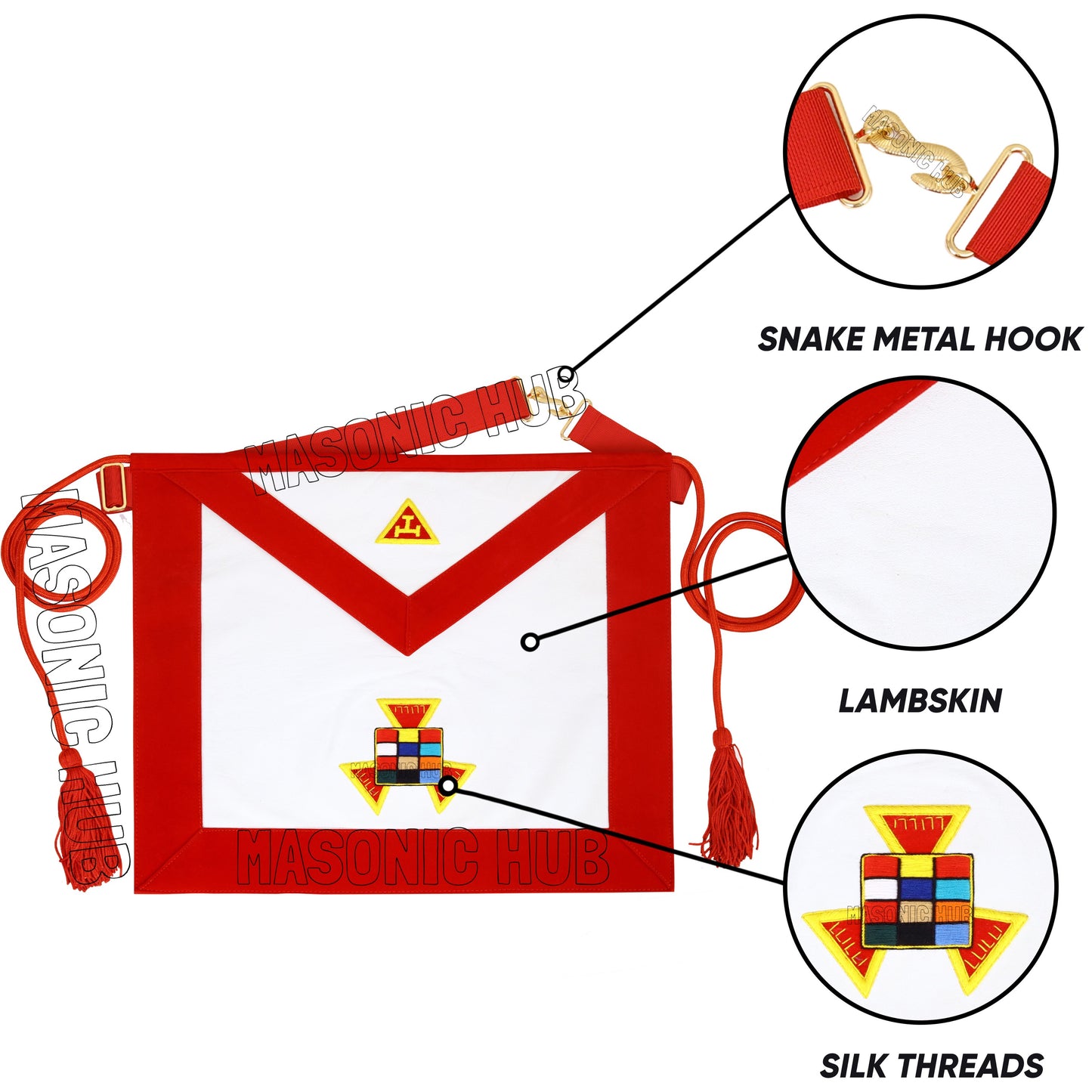 Handcrafted Lambskin Masonic Royal Arch Past High Priest PHP Apron with Cords