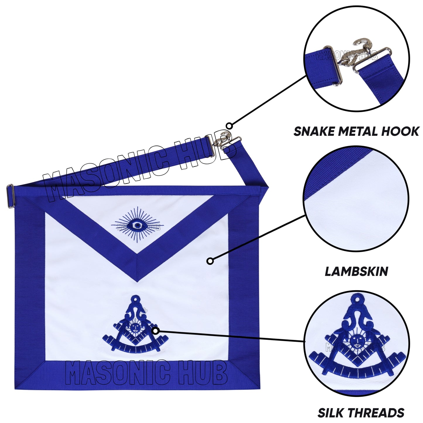 100% Lambskin MASONIC PAST MASTER APRON Handcrafted with Blue Silk Threads (Copy)