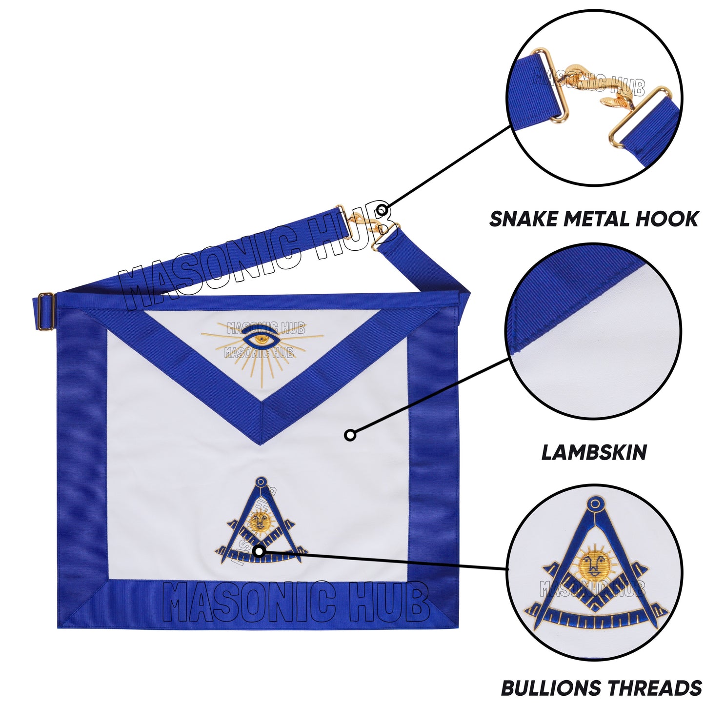Handmade Lambskin Masonic Past Master Apron with Golden Bullion & Silk Threads