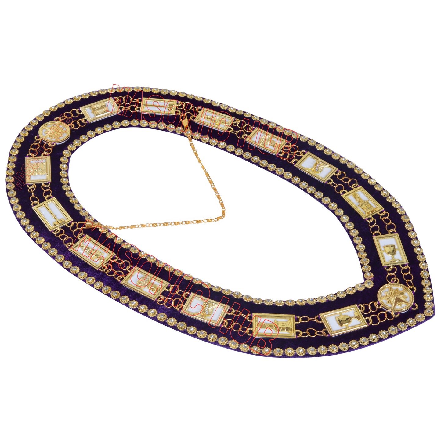 MASONIC REGALIA OES ORDER OF STAR CHAIN COLLAR PURPLE BACKING WITH RHINESTONES