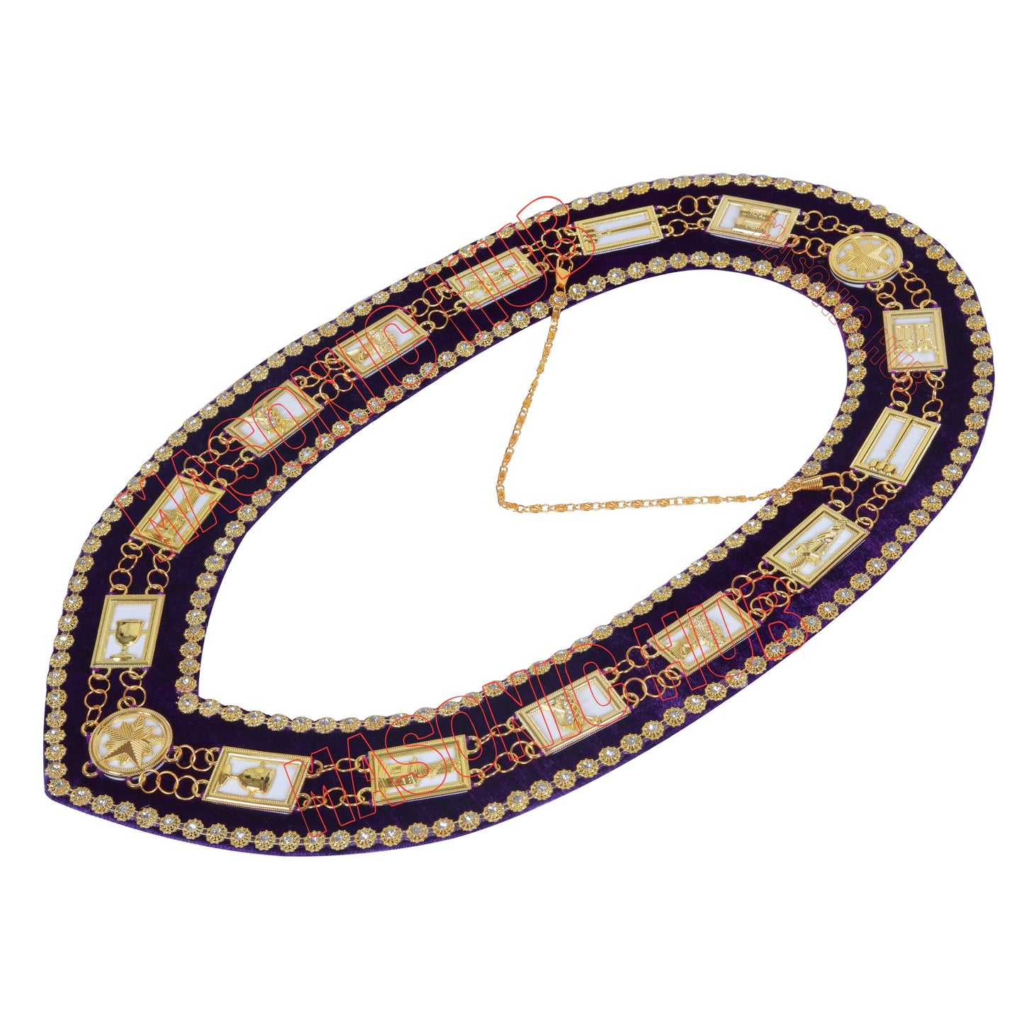 MASONIC REGALIA OES ORDER OF STAR CHAIN COLLAR PURPLE BACKING WITH RHINESTONES