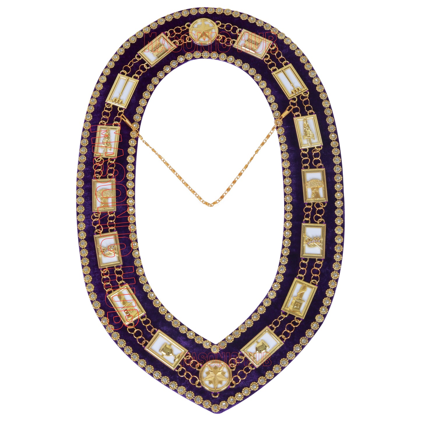 MASONIC REGALIA OES ORDER OF STAR CHAIN COLLAR PURPLE BACKING WITH RHINESTONES