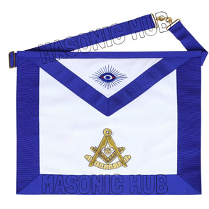 Handcrafted Lambskin Masonic Blue Lodge Past Master Apron with Golden Bullion Masonic Hub