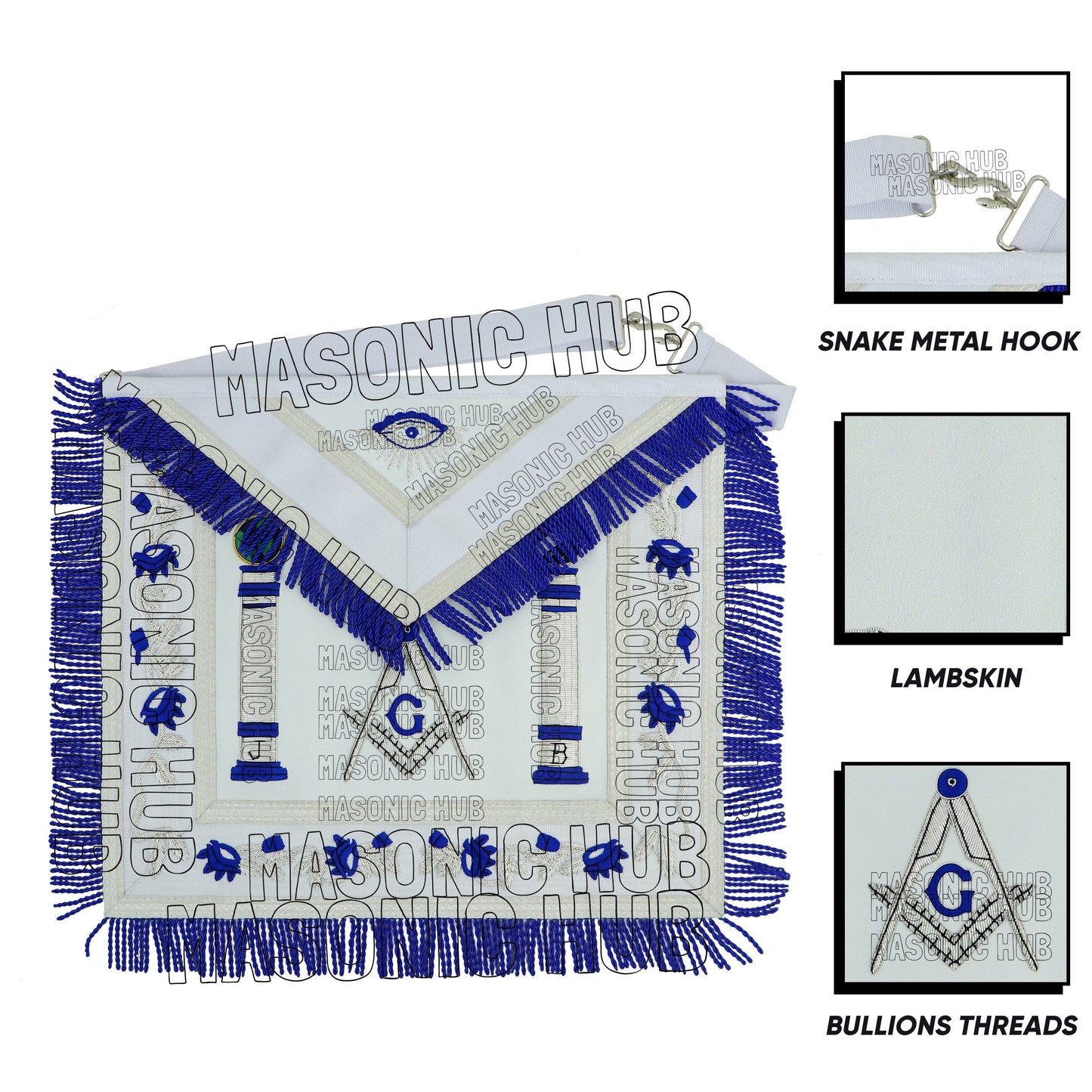 Master Mason Masonic Regalia Lambskin Apron & Chain Collar - Hand Embroidered