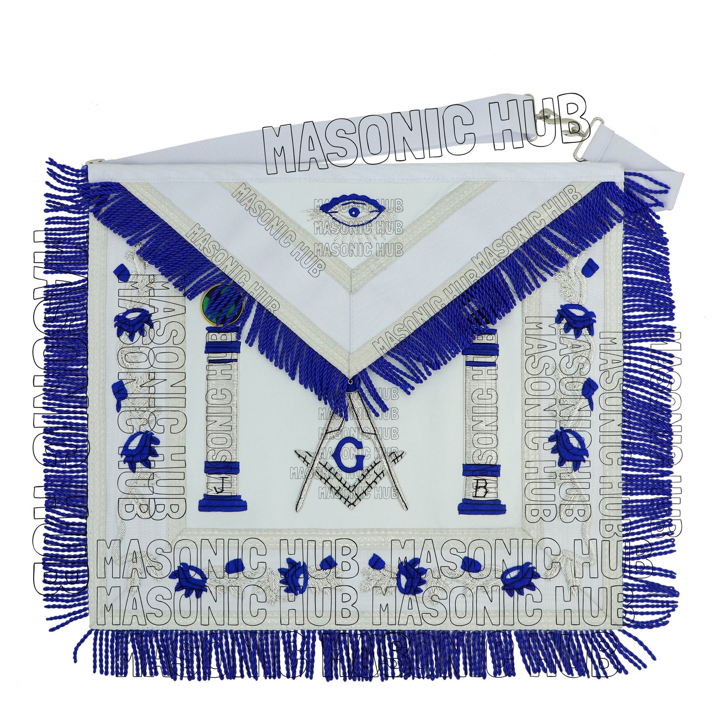 Master Mason Masonic Regalia Lambskin Apron & Chain Collar - Hand Embroidered