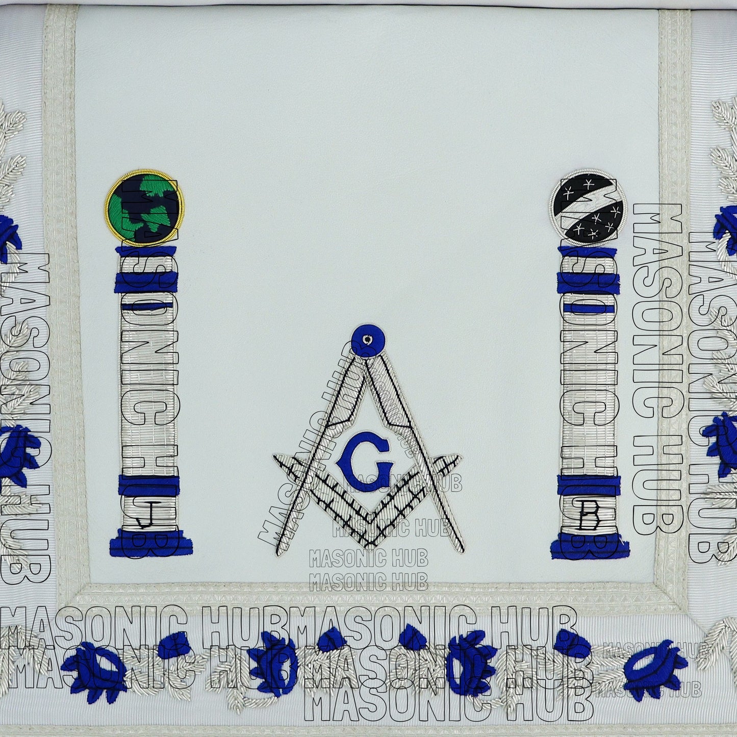 Master Mason Masonic Regalia Lambskin Apron & Chain Collar - Hand Embroidered