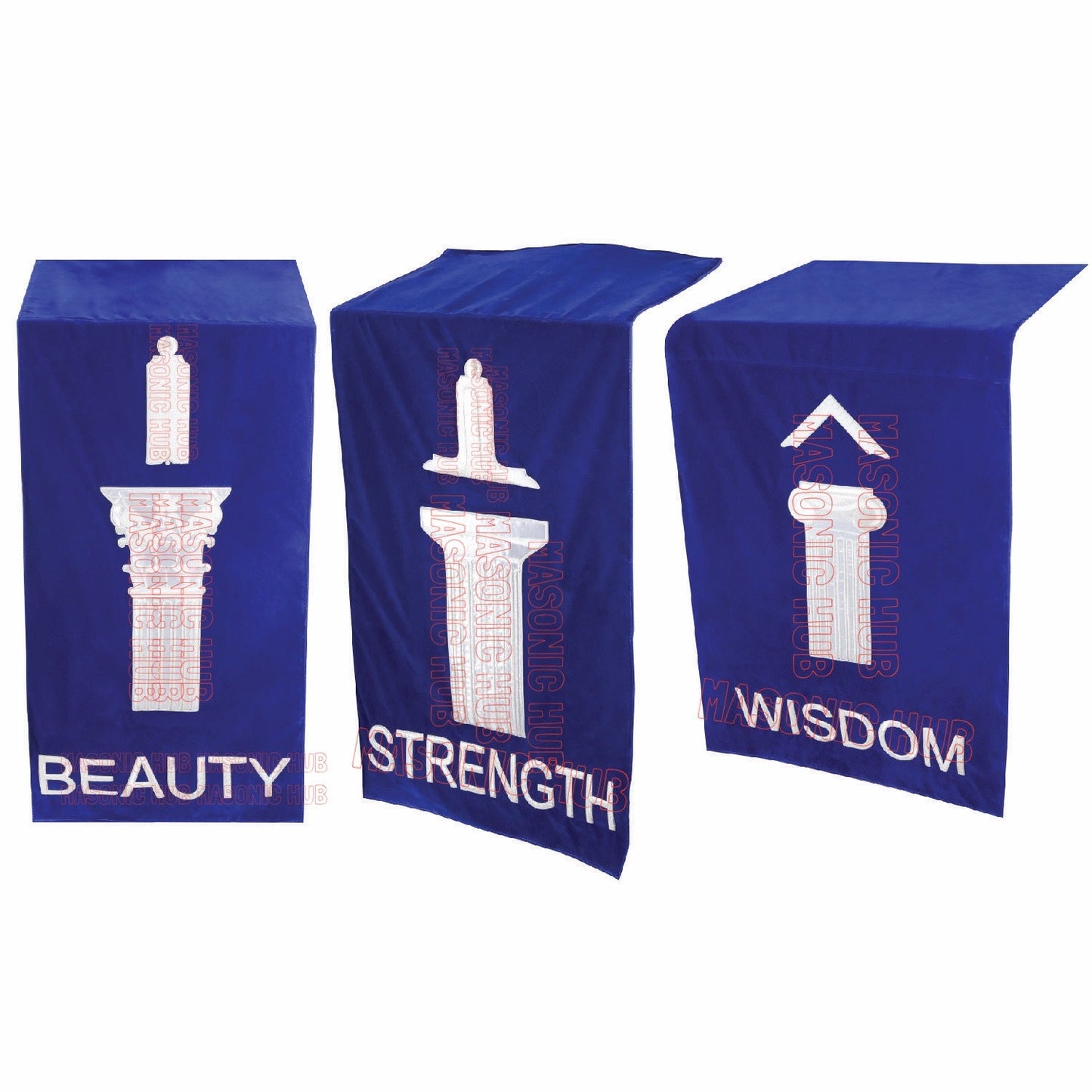 Handcrafted Velvet Masonic Blue Lodge Pedestal Covers with Pillars– Set of Three