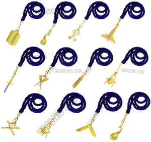 Masonic Master Mason Blue Lodge Jewel Neck Cord with 12 Gold Jewels – Regalia Set Masonic Hub