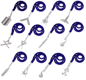 Masonic Master Mason Blue Lodge Jewel Neck Cord with 12 Silver Jewels – Regalia Set Masonic Hub