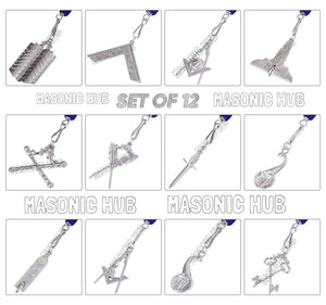 Masonic Master Mason Blue Lodge Jewel Neck Cord with 12 Silver Jewels – Regalia Set Masonic Hub