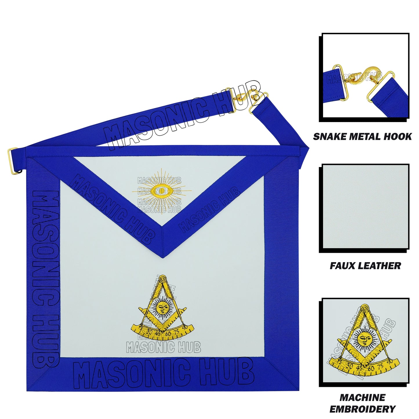 Past Master Masonic Apron – White Synthetic Leather with Embroidered Emblem