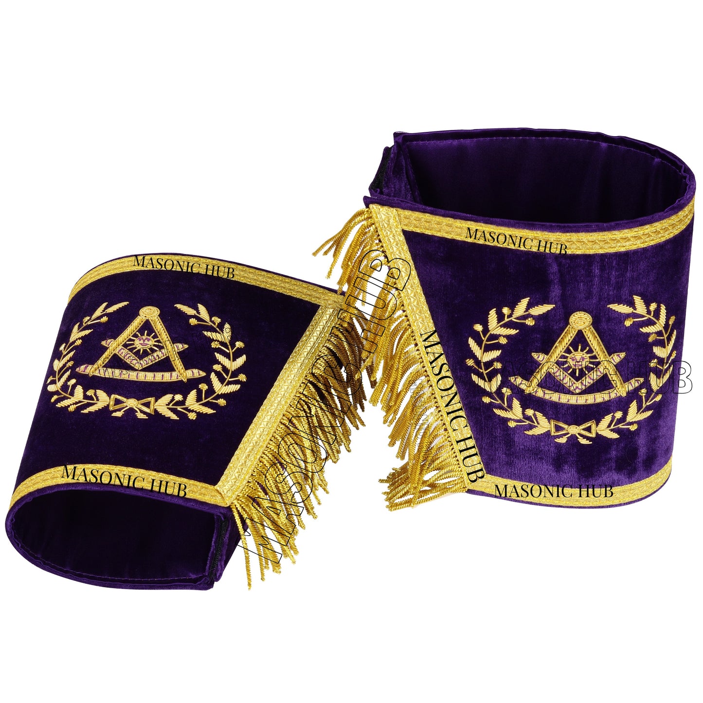 Masonic Grand Past Master Purple Gauntlets Cuffs Gold Bullions Threads Fringe