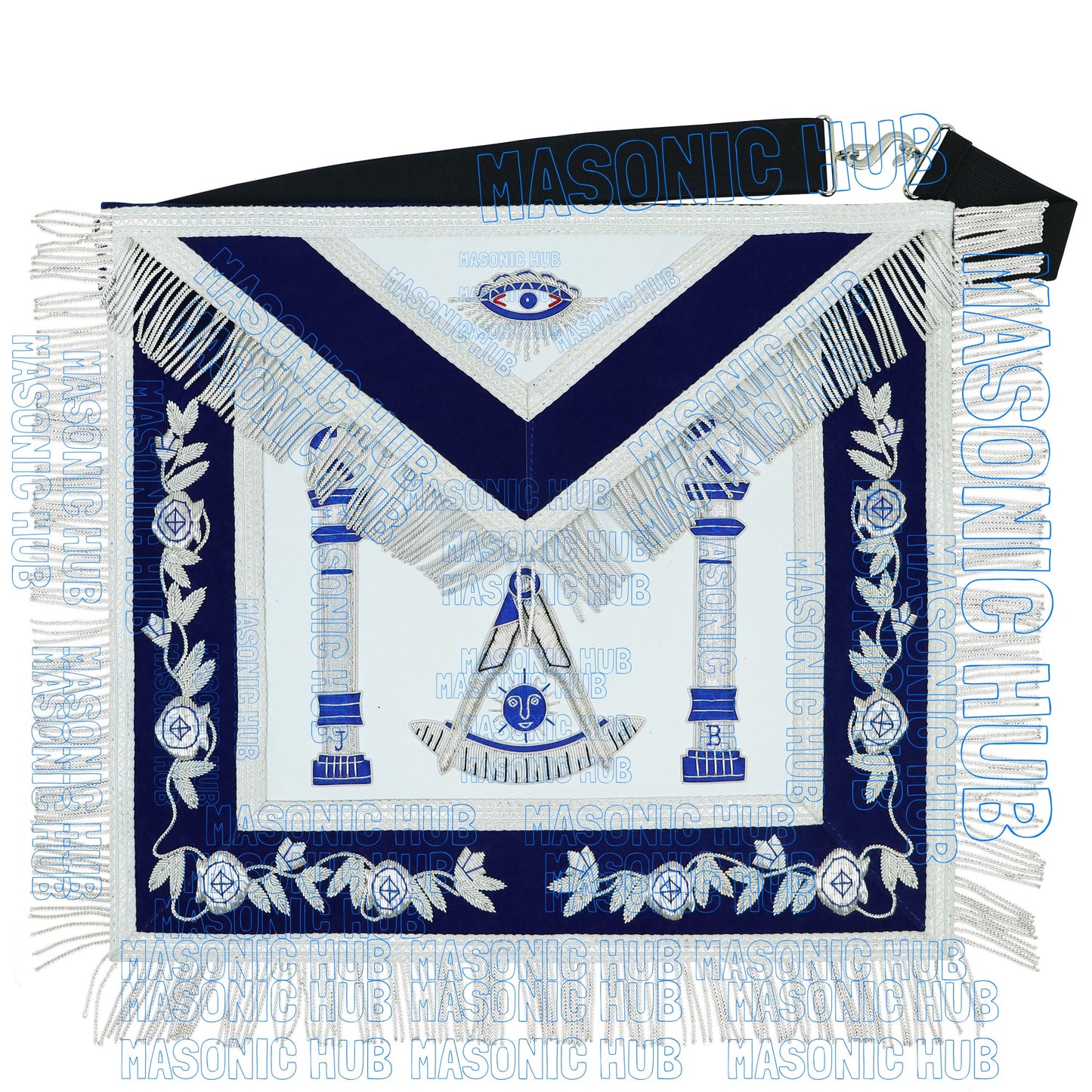Masonic Past Master Lambskin Apron Compass & Quadrant, Hand-Embroidered Regalia