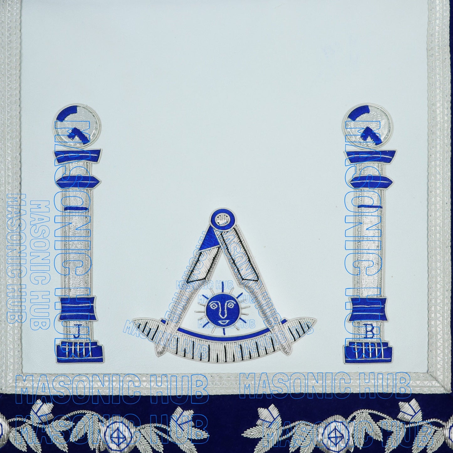Masonic Past Master Lambskin Apron Compass & Quadrant, Hand-Embroidered Regalia