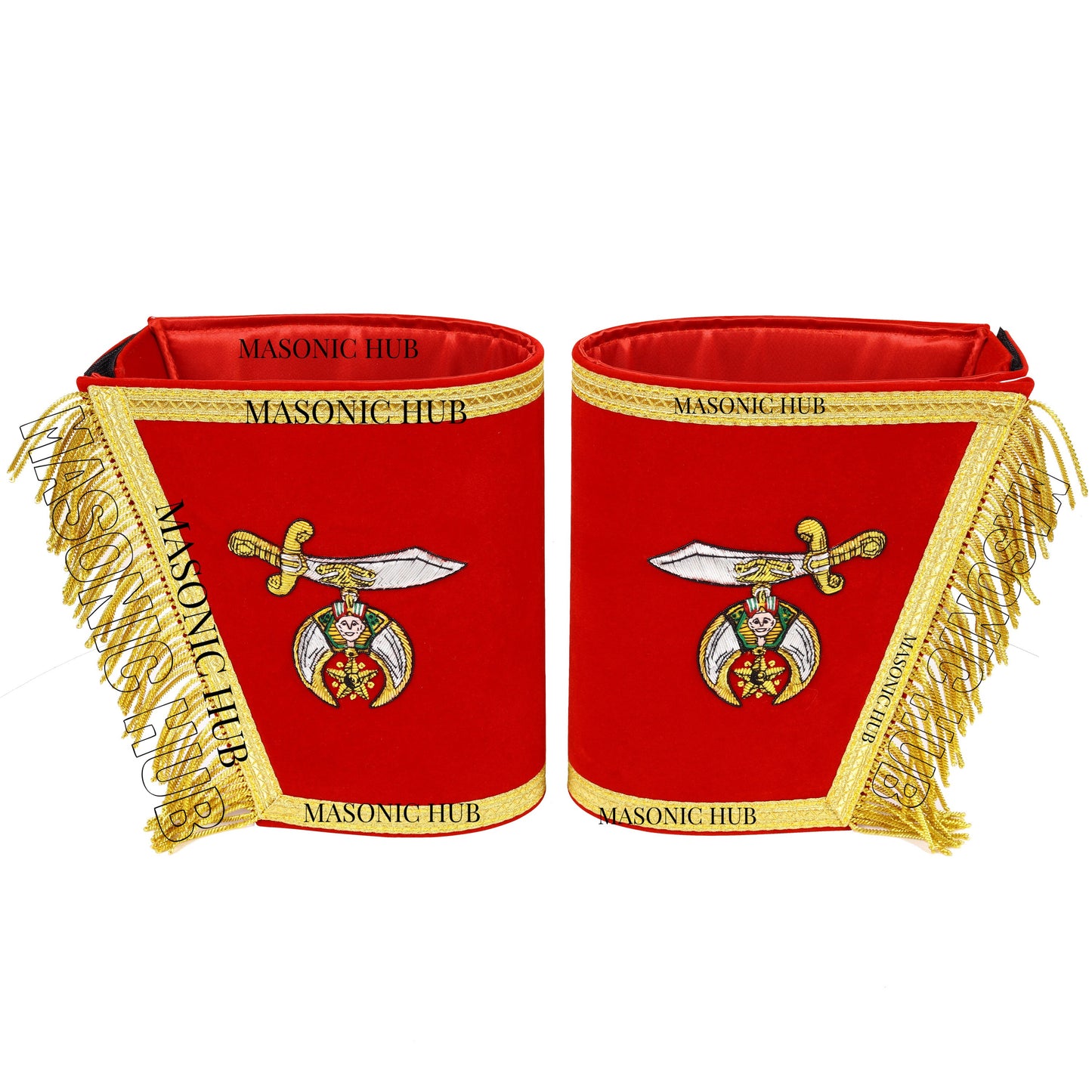 MASONIC SHRINER RED GAUNTLETS CUFFS SHRINERS BULLION HAND EMBROIDERED FRINGE SET