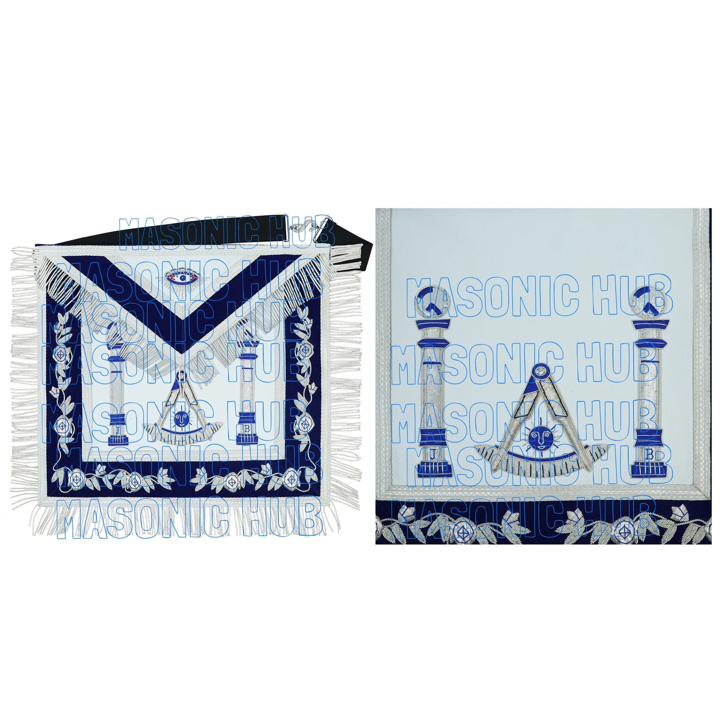 Masonic Past Master Lambskin Apron Compass & Quadrant, Hand-Embroidered Regalia