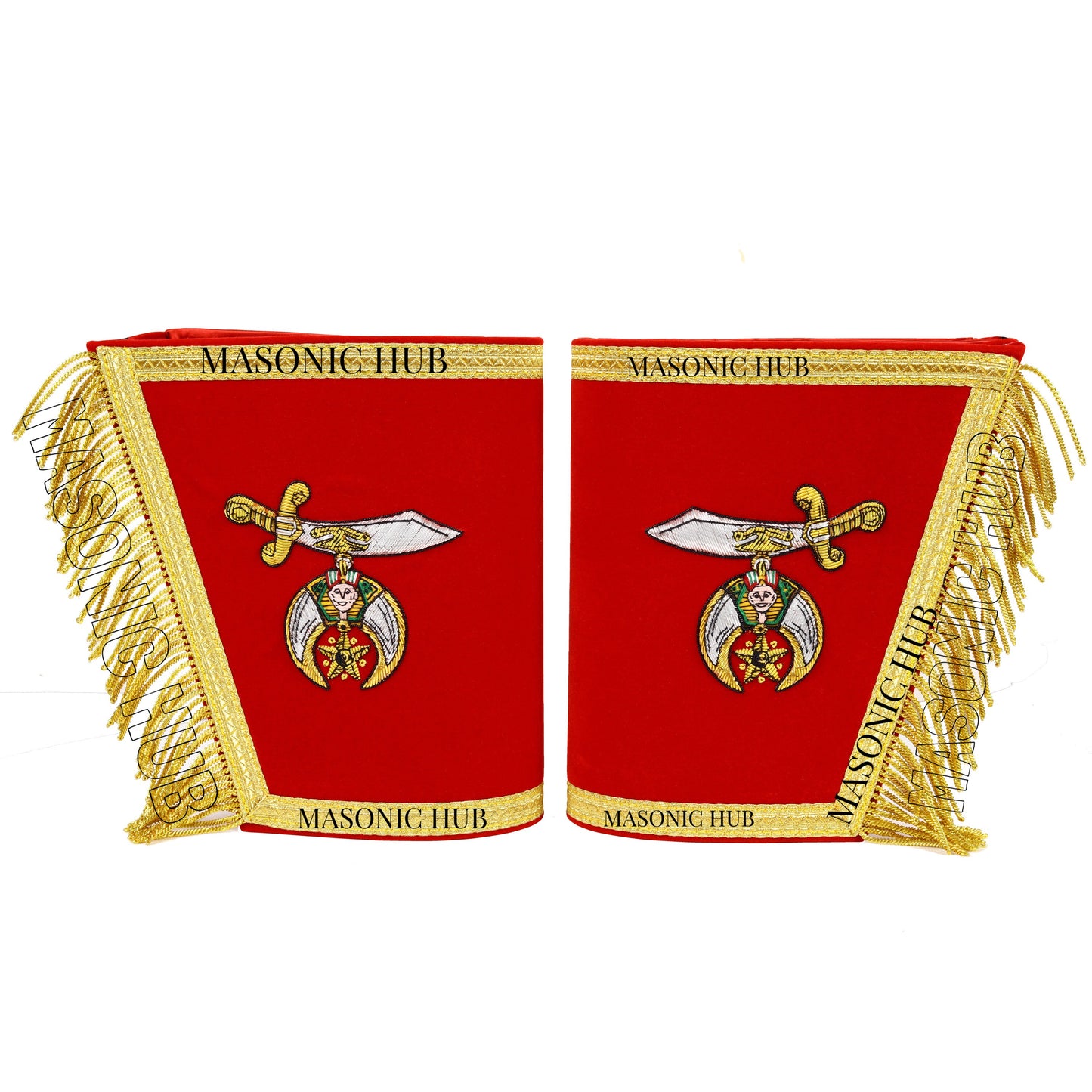 MASONIC SHRINER RED GAUNTLETS CUFFS SHRINERS BULLION HAND EMBROIDERED FRINGE SET
