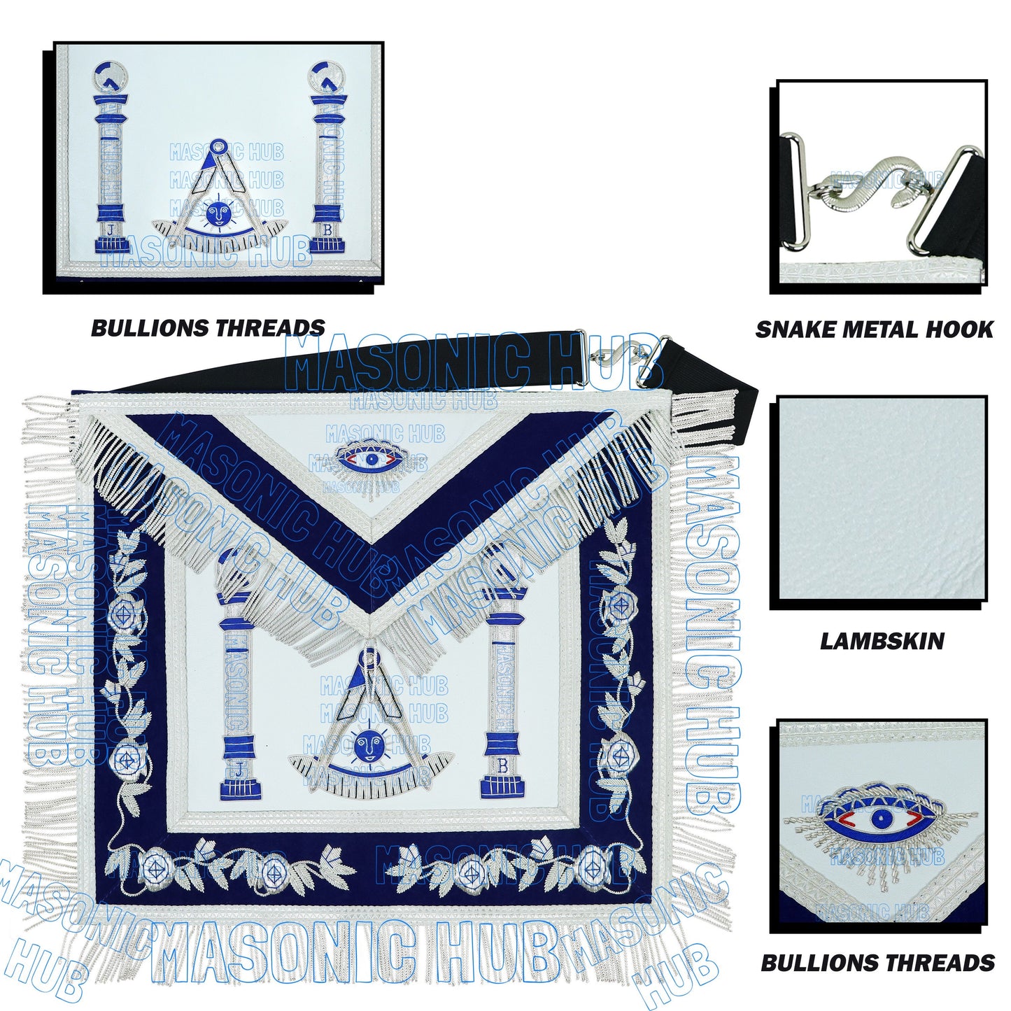 Masonic Past Master Lambskin Apron Compass & Quadrant, Hand-Embroidered Regalia
