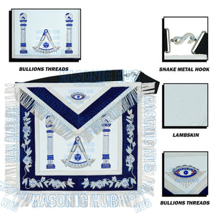 Masonic Past Master Lambskin Apron Compass & Quadrant, Hand-Embroidered Regalia My Store
