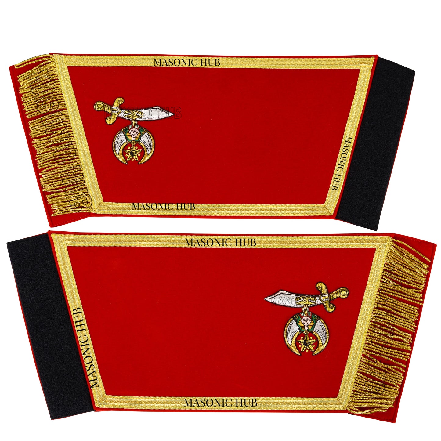 MASONIC SHRINER RED GAUNTLETS CUFFS SHRINERS BULLION HAND EMBROIDERED FRINGE SET