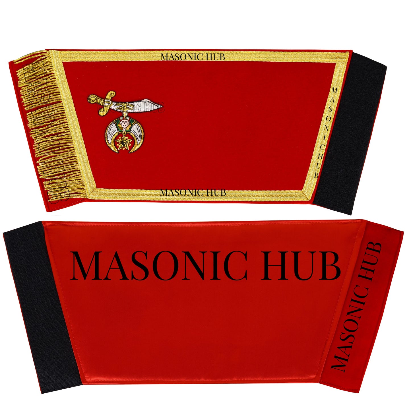 MASONIC SHRINER RED GAUNTLETS CUFFS SHRINERS BULLION HAND EMBROIDERED FRINGE SET