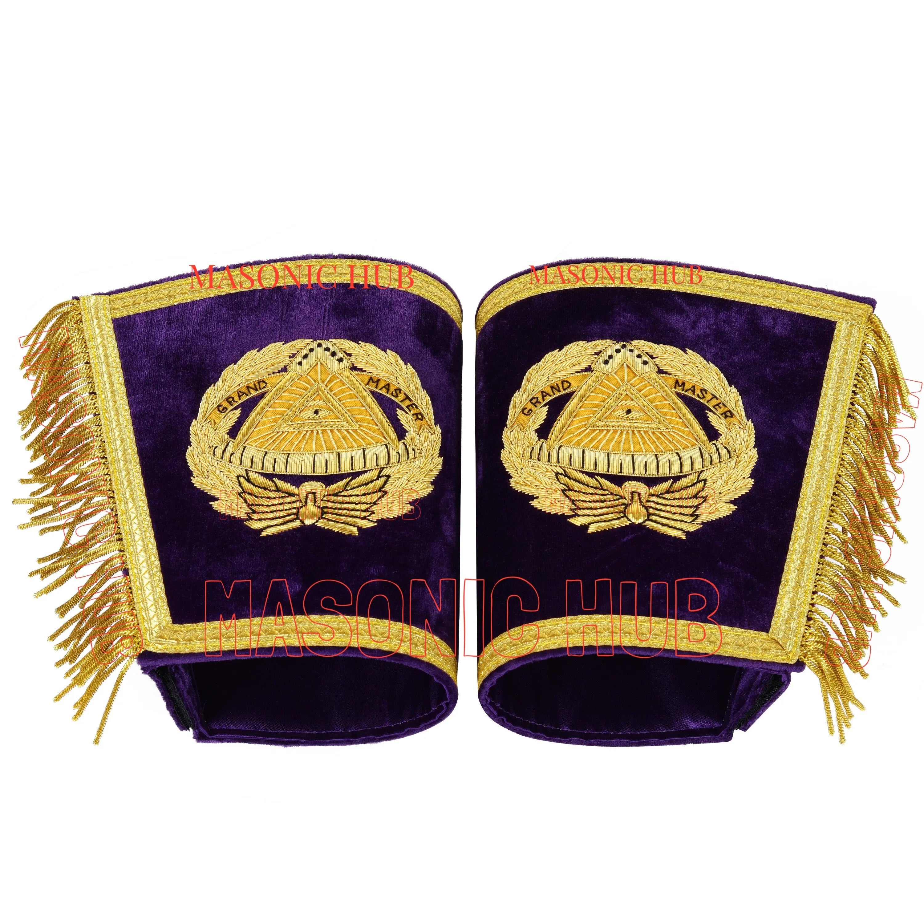 Handcrafted Masonic Grand Master Gauntlet Cuffs – Embroidered with Fringe Masonic Hub
