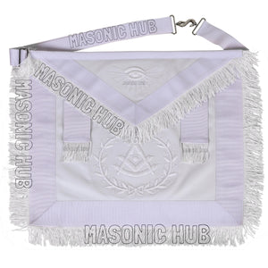 Masonic Past Master Sheepskin Apron - All White, Hand-Embroidered with Wreath Masonic Hub