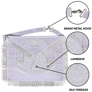 Masonic Past Master Sheepskin Apron - All White, Hand-Embroidered with Wreath Masonic Hub