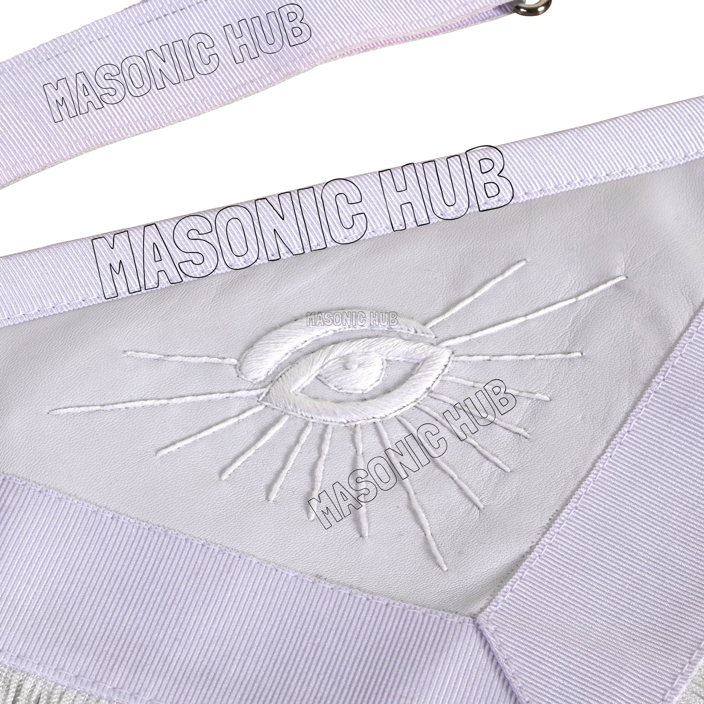 Masonic Past Master Sheepskin Apron - All White, Hand-Embroidered with Wreath