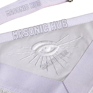 Masonic Past Master Sheepskin Apron - All White, Hand-Embroidered with Wreath Masonic Hub