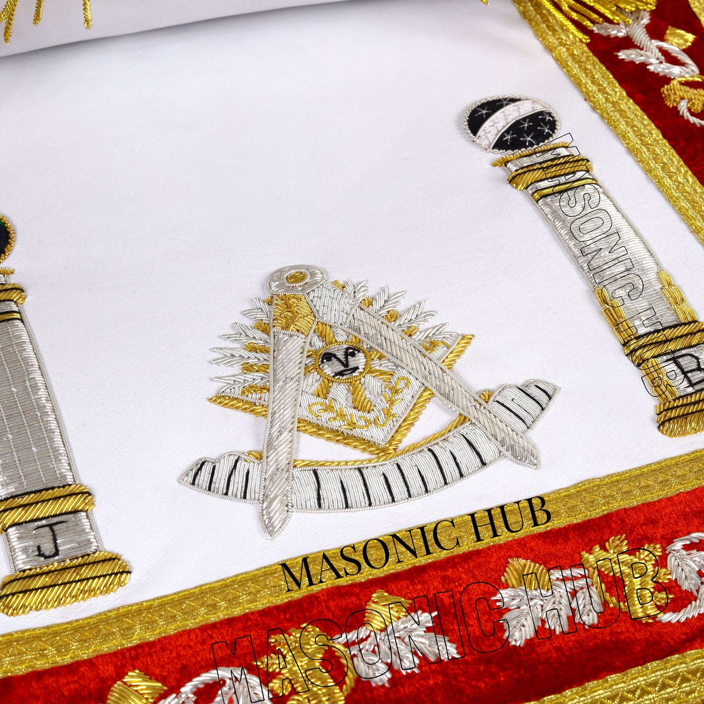 Handmade Masonic Past Master Apron – Premium Sheep Leather with Gold & Silver Bullion Embroidery