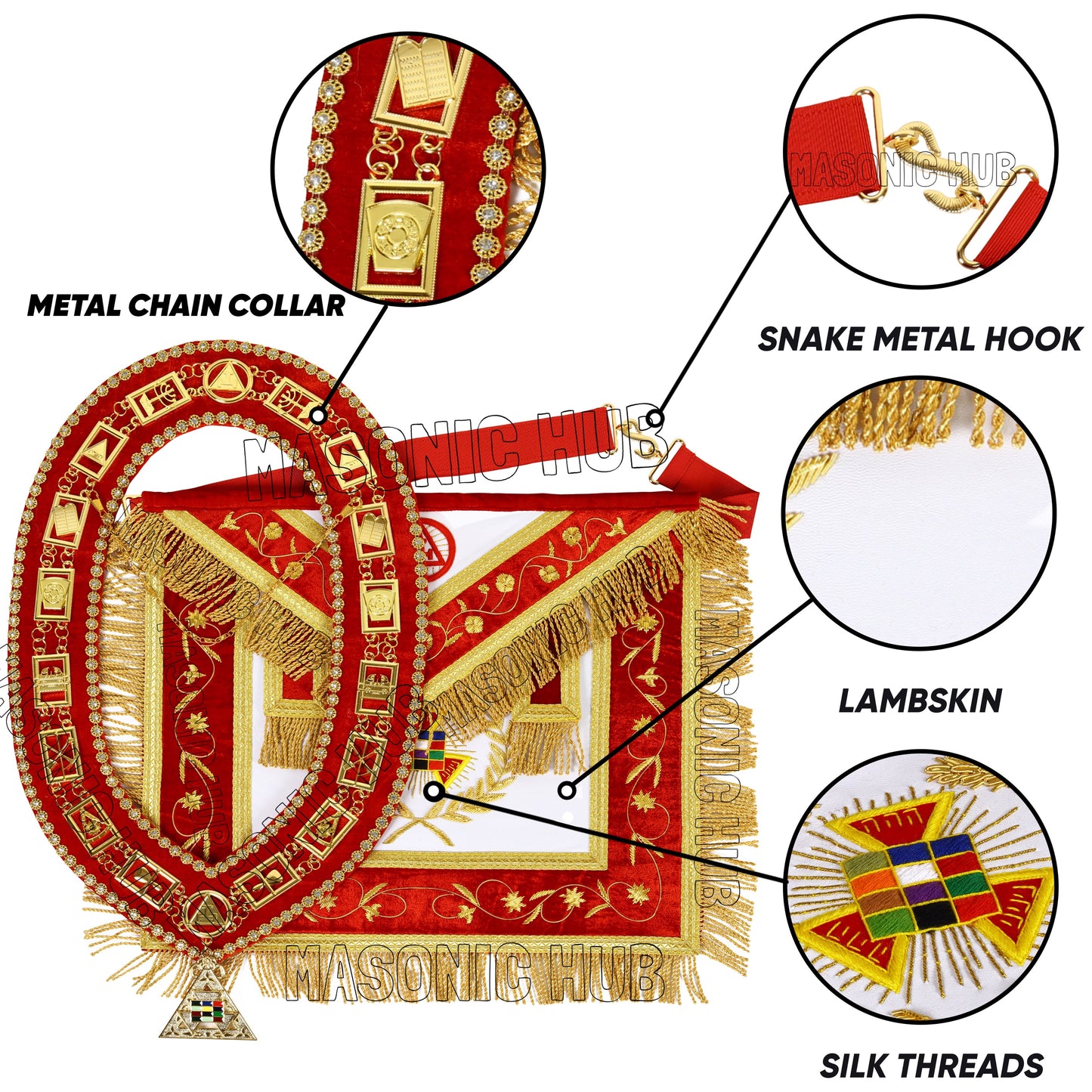 Handmade Lambskin Royal Arch PHP Past High Priest Apron & Collar with Free Jewel