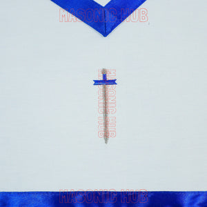 Masonic Regalia Blue Lodge TYLER Cotton Apron - Embroidered Logo, Blue Silk Trim My Store