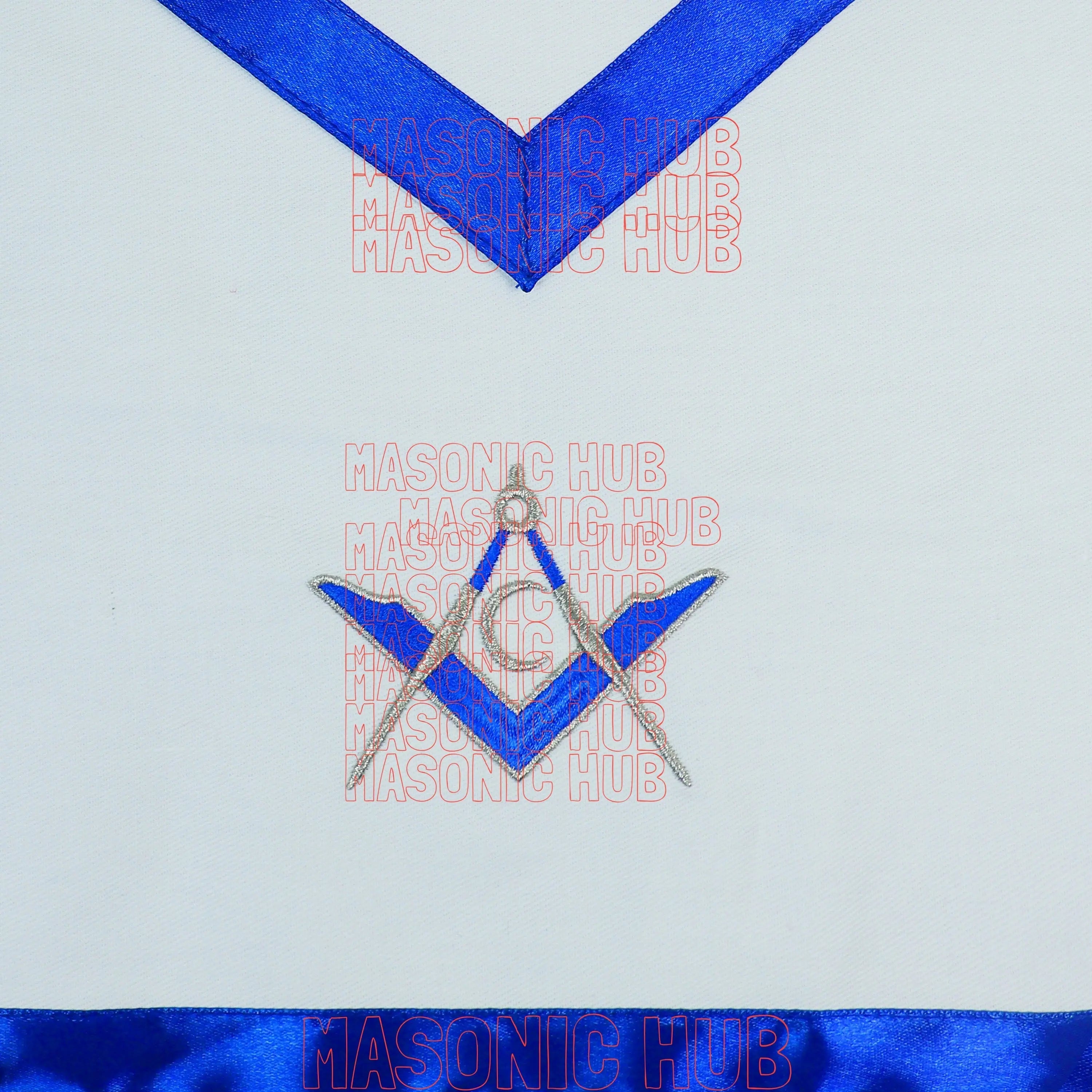 Masonic Regalia Jr. Deacon Cotton Apron - Blue Silk Trim, Machine Embroidery My Store