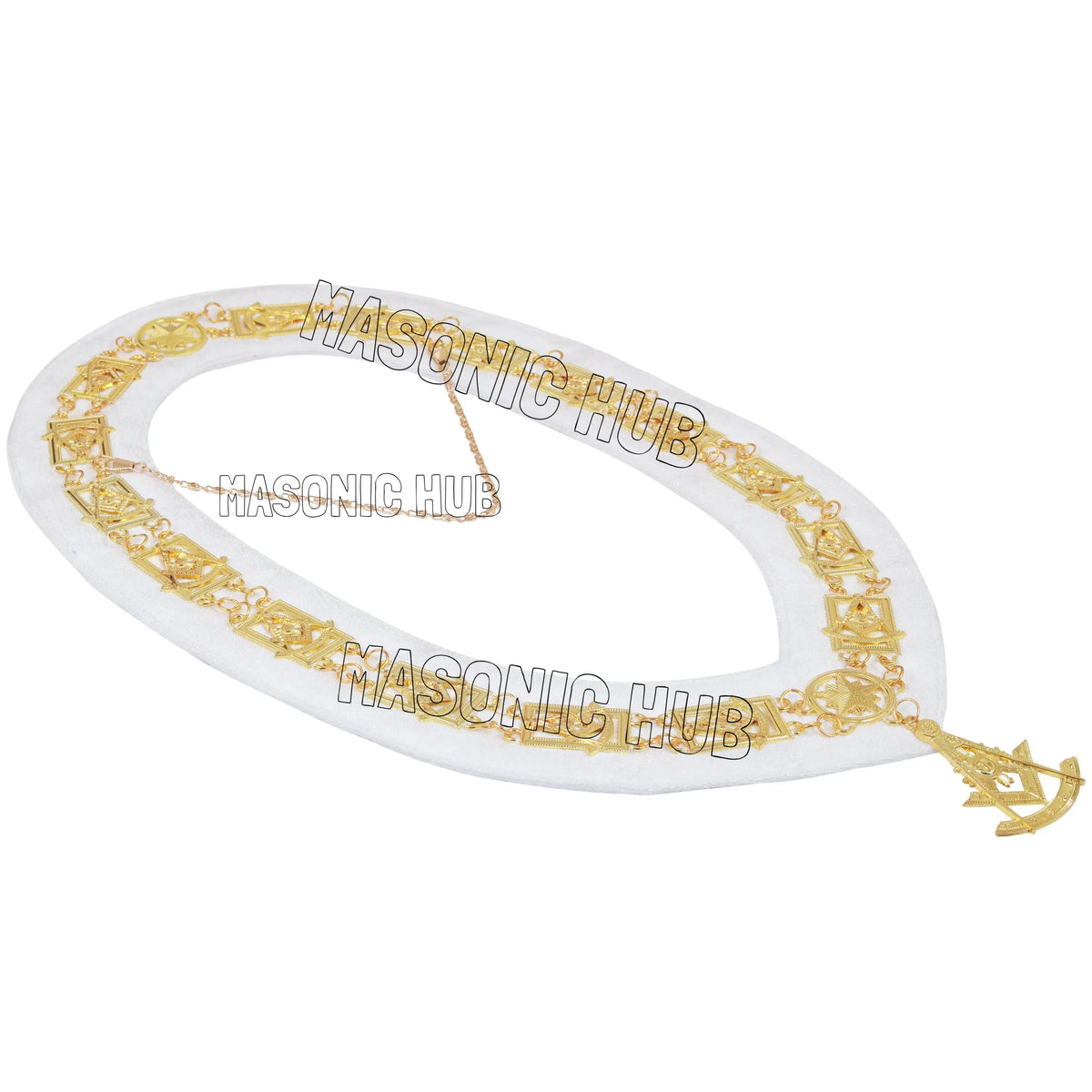 Masonic Past Master Chain Collar – Gold-Plated Jewel with White Backing Masonic Hub