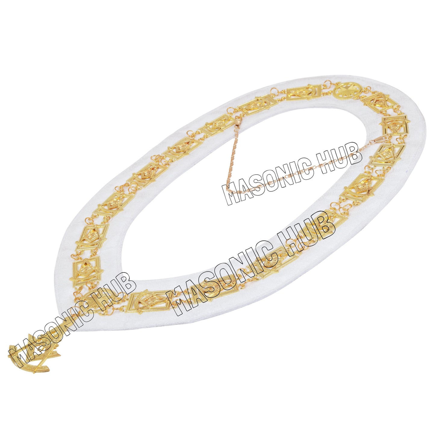 Masonic Past Master Chain Collar – Gold-Plated Jewel with White Backing
