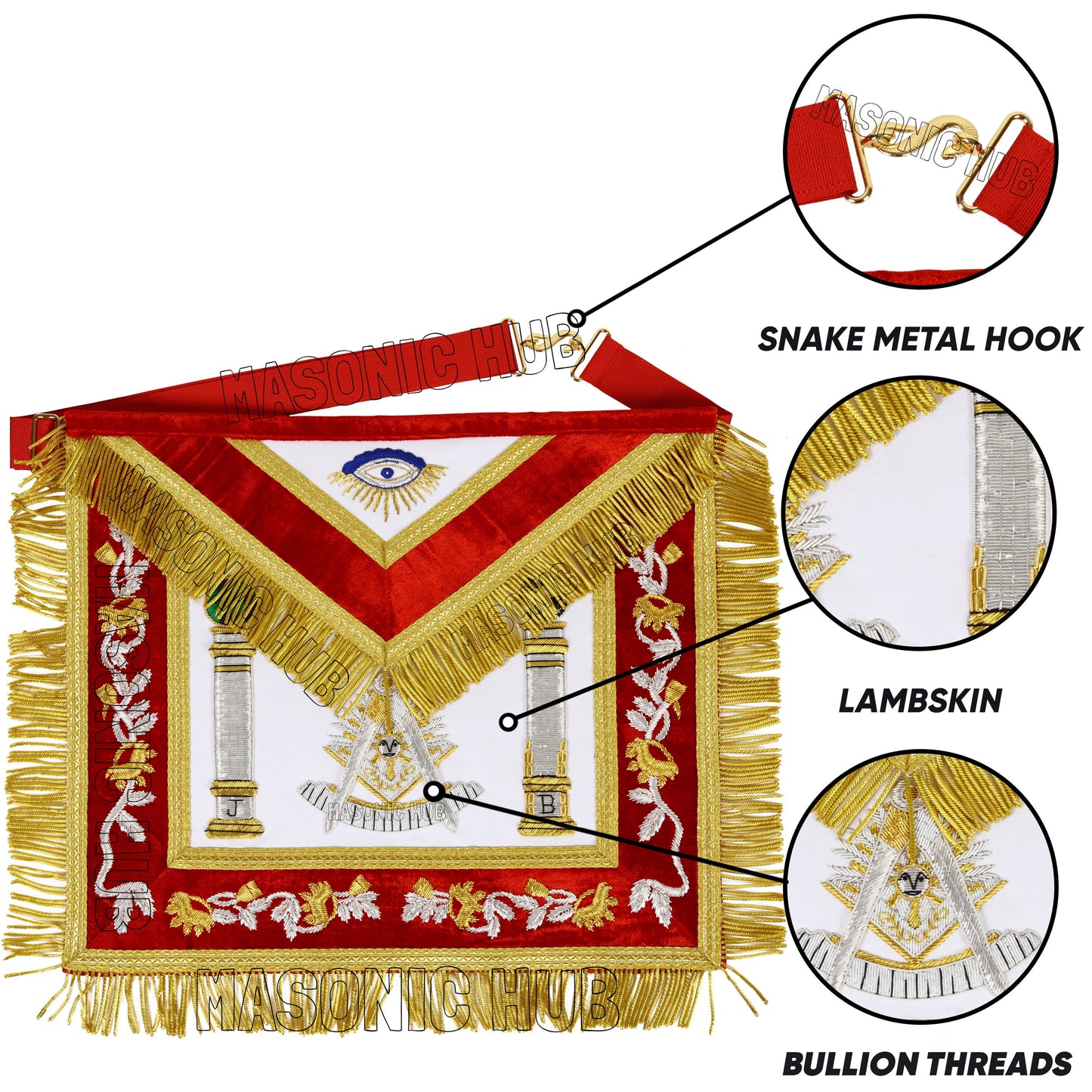 Handmade Masonic Past Master Apron – Premium Sheep Leather with Gold & Silver Bullion Embroidery