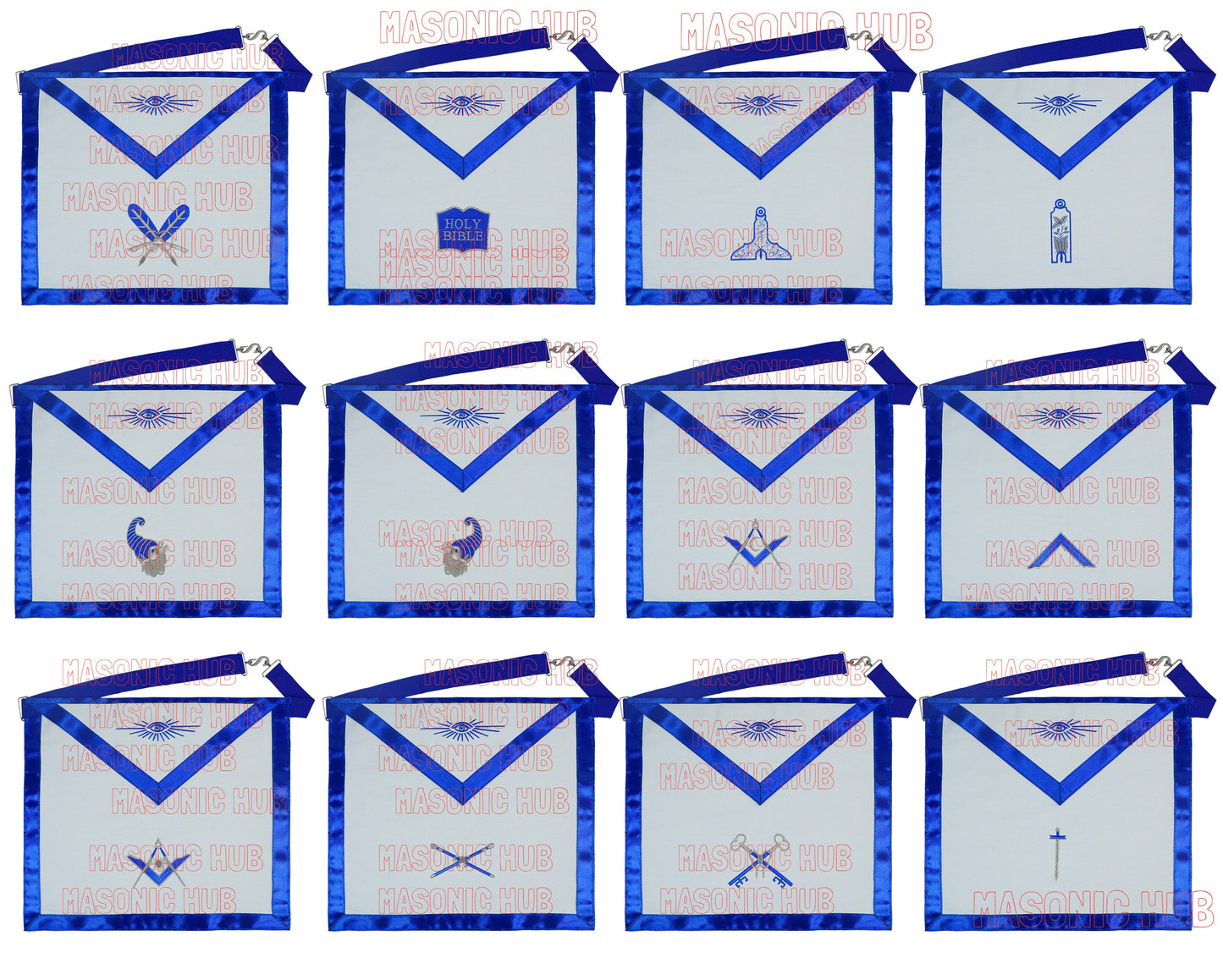 Masonic Blue Lodge Officer Aprons Set of 12 | Freemason Regalia Fraternity
