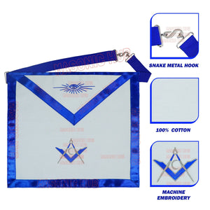 Masonic Regalia Jr. Deacon Cotton Apron - Blue Silk Trim, Machine Embroidery My Store