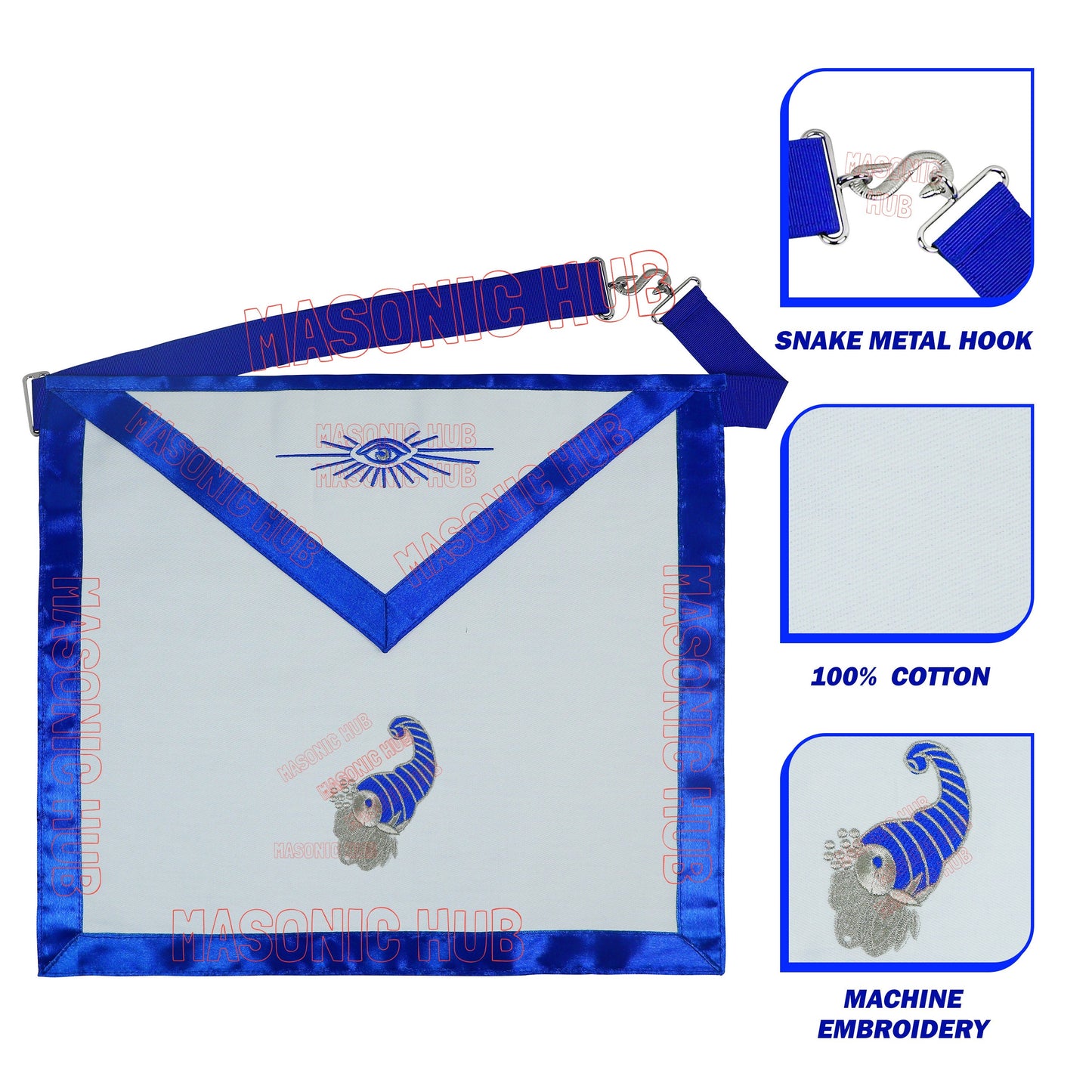 Masonic Regalia Blue Lodge Officer Senior Steward Cotton Aprons - Freemason Fraternity