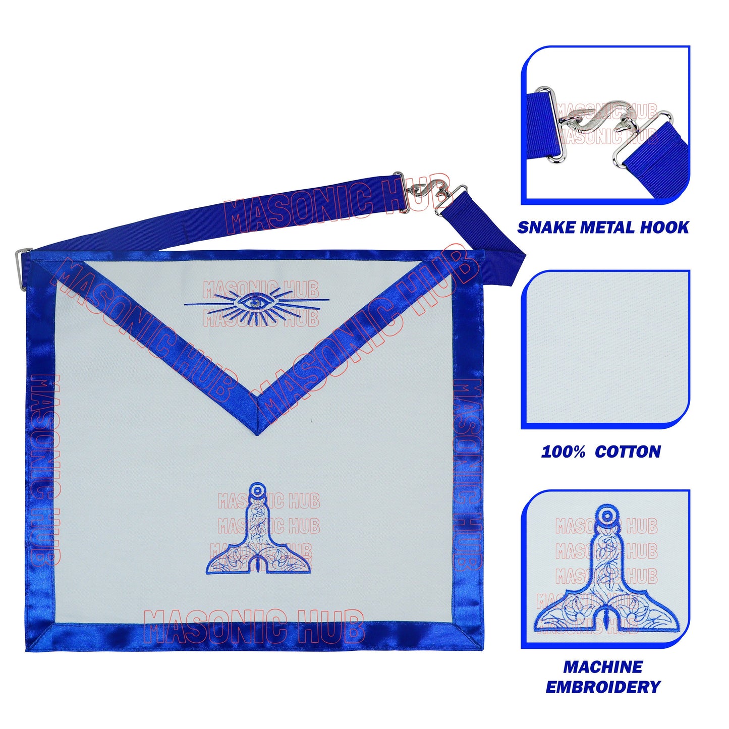 Masonic Regalia Senior Warden Cotton Apron Blue Lodge Officer Freemason Attire