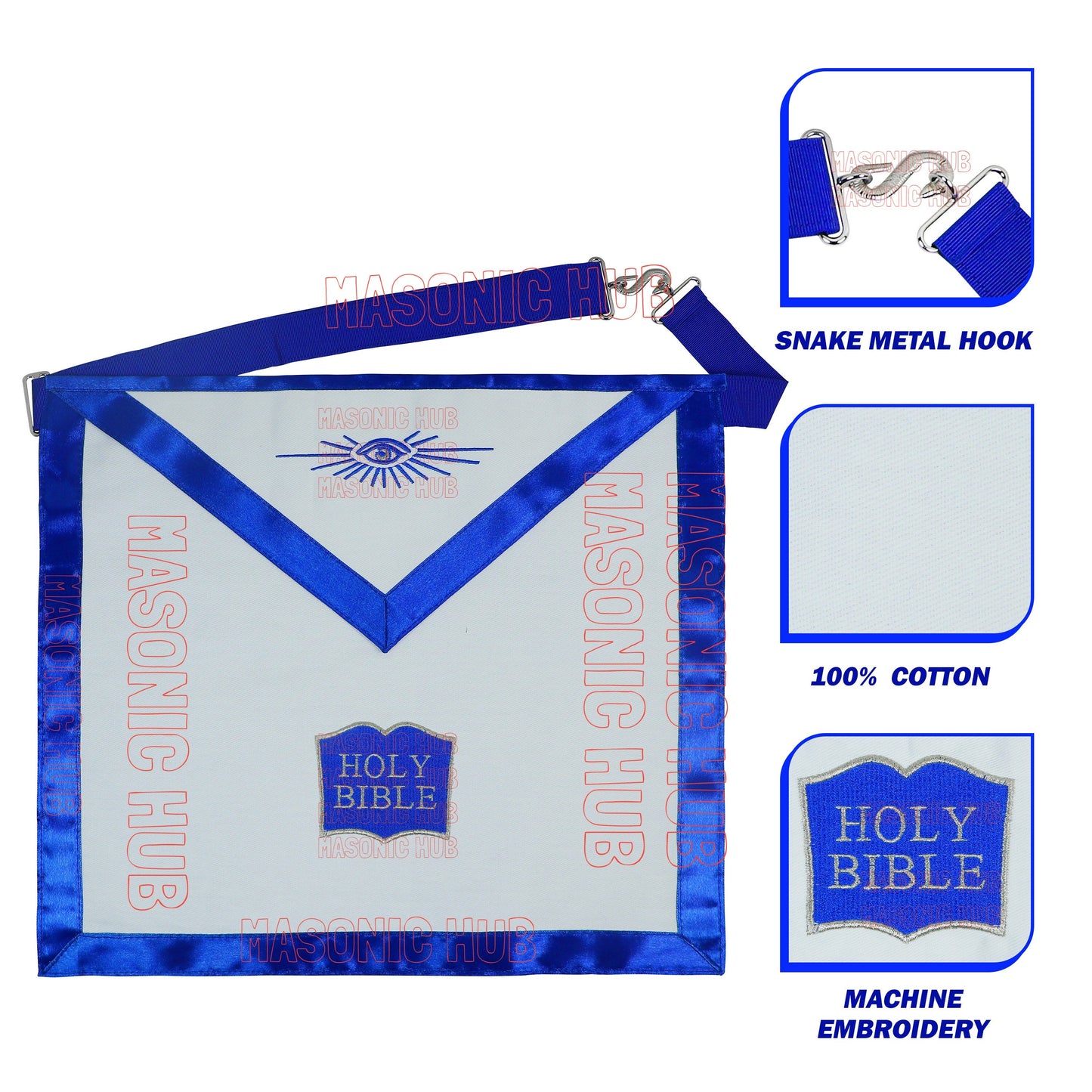 Masonic Regalia Blue Lodge Officer CHAPLAIN Apron Cotton Machine Embroidered