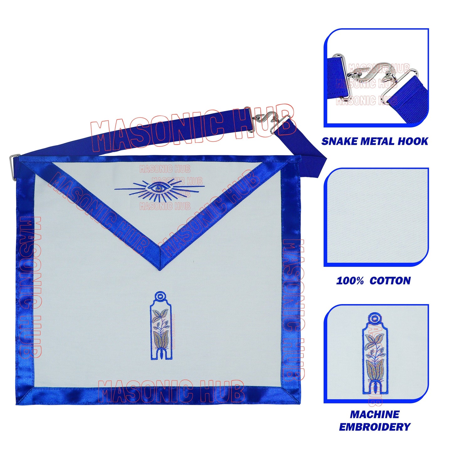 Masonic Regalia Junior Warden Cotton Apron Freemason Blue Lodge Officer 14x16