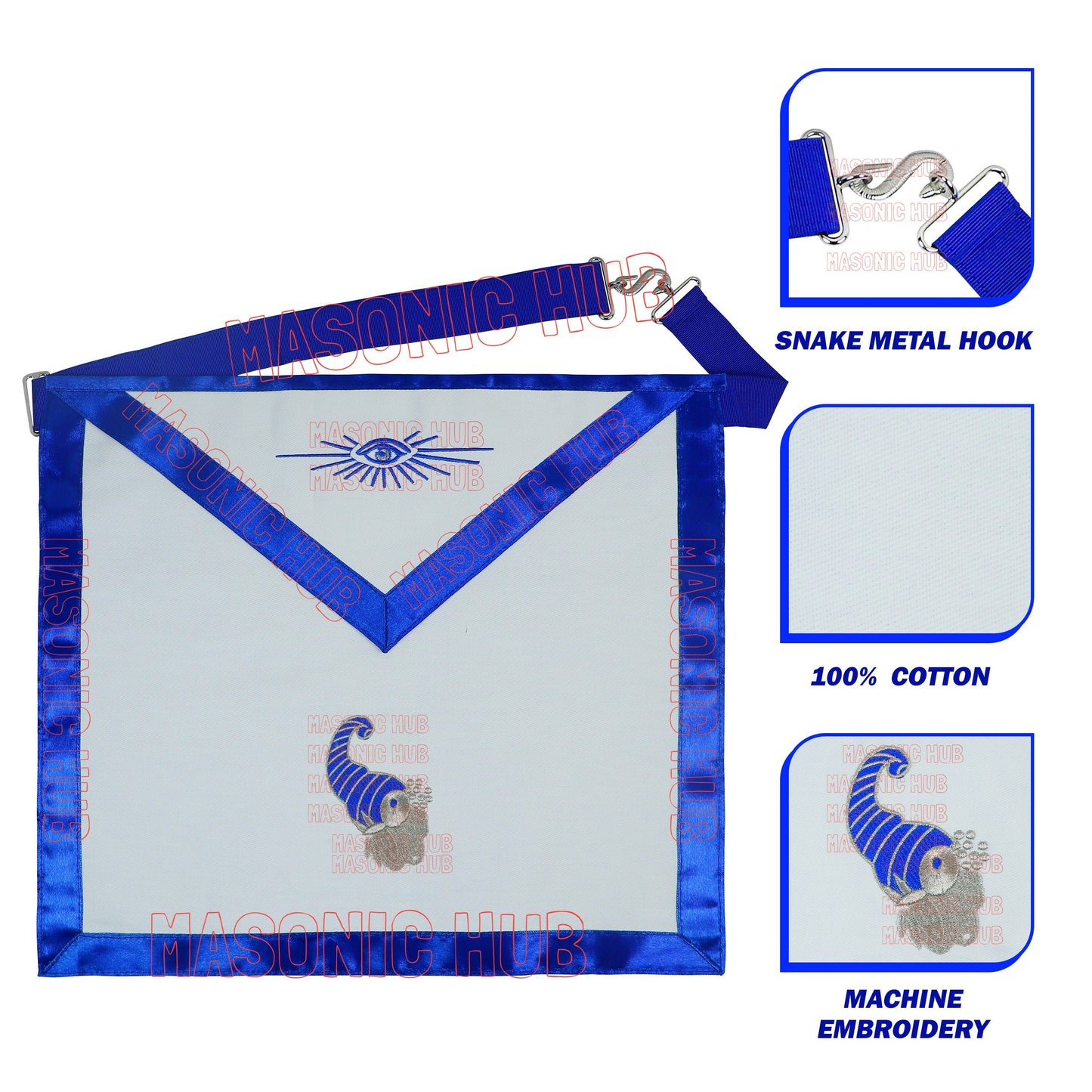 Masonic Junior Steward Cotton Apron - Blue Lodge Officer Regalia Freemason