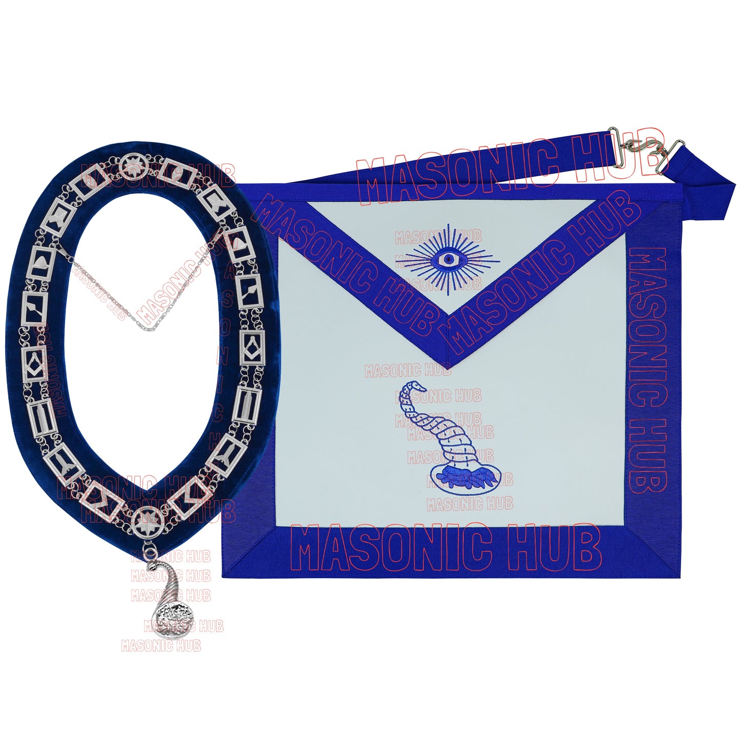 Masonic Junior Steward Apron Set with Chain Collar & Gloves - Blue Lodge Officer Regalia