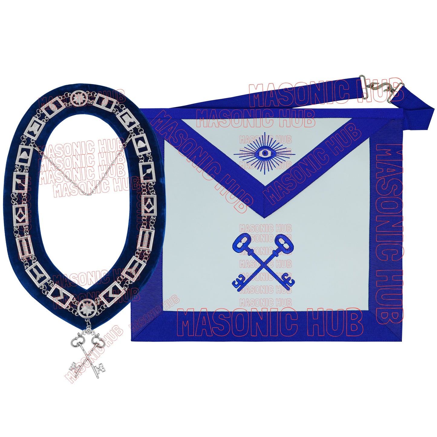 Masonic TREASURER Apron With Chain Collar & Gloves - Blue Lodge Officer Regalia